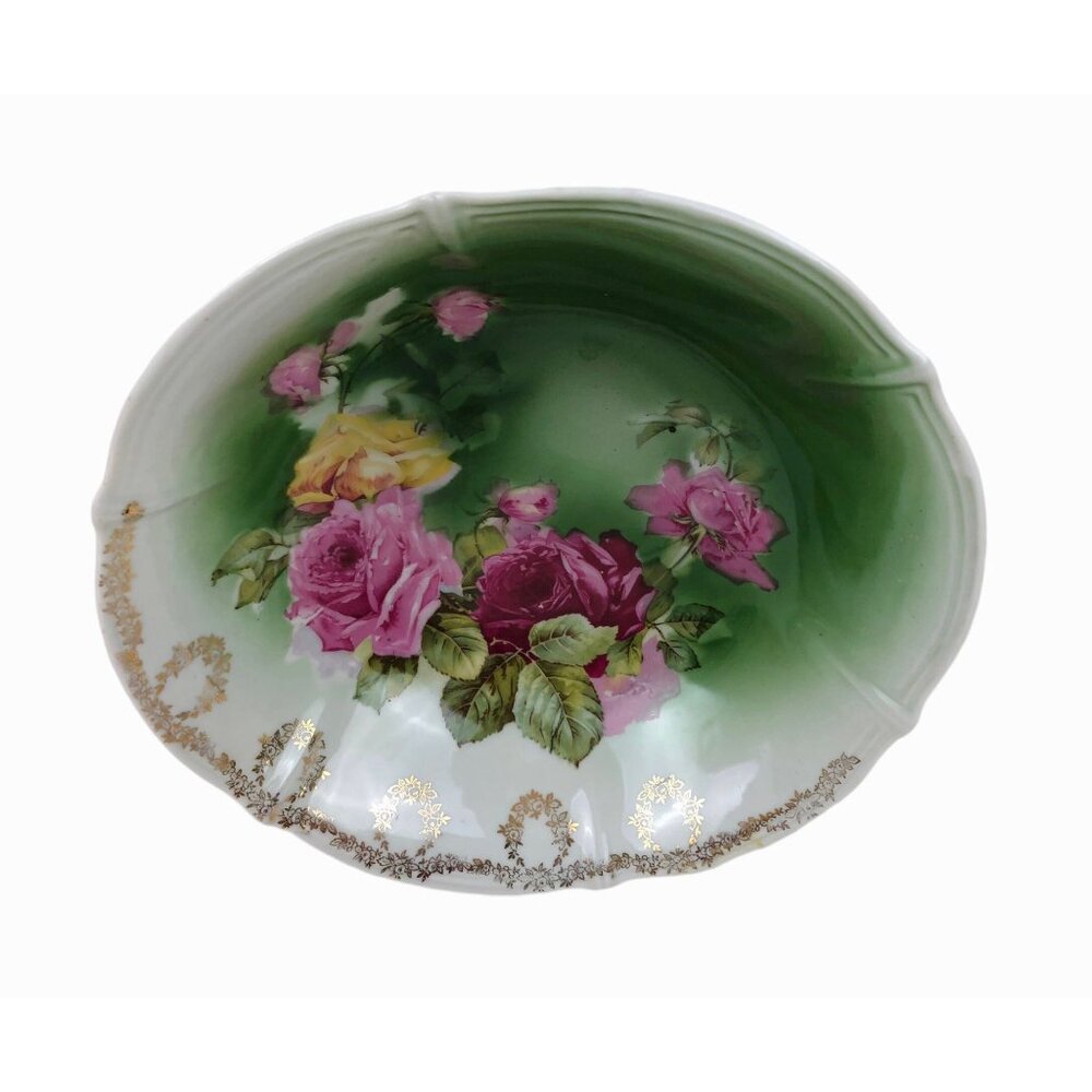 Antique Weimar Germany Porcelain Bowl With Floral Pattern & Gold Accents - Picture 5 of 10